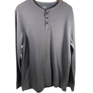 George Mens Long Sleeve Henley Shirt L/G 42-44 Gray Waffle Knit Cotton Blend